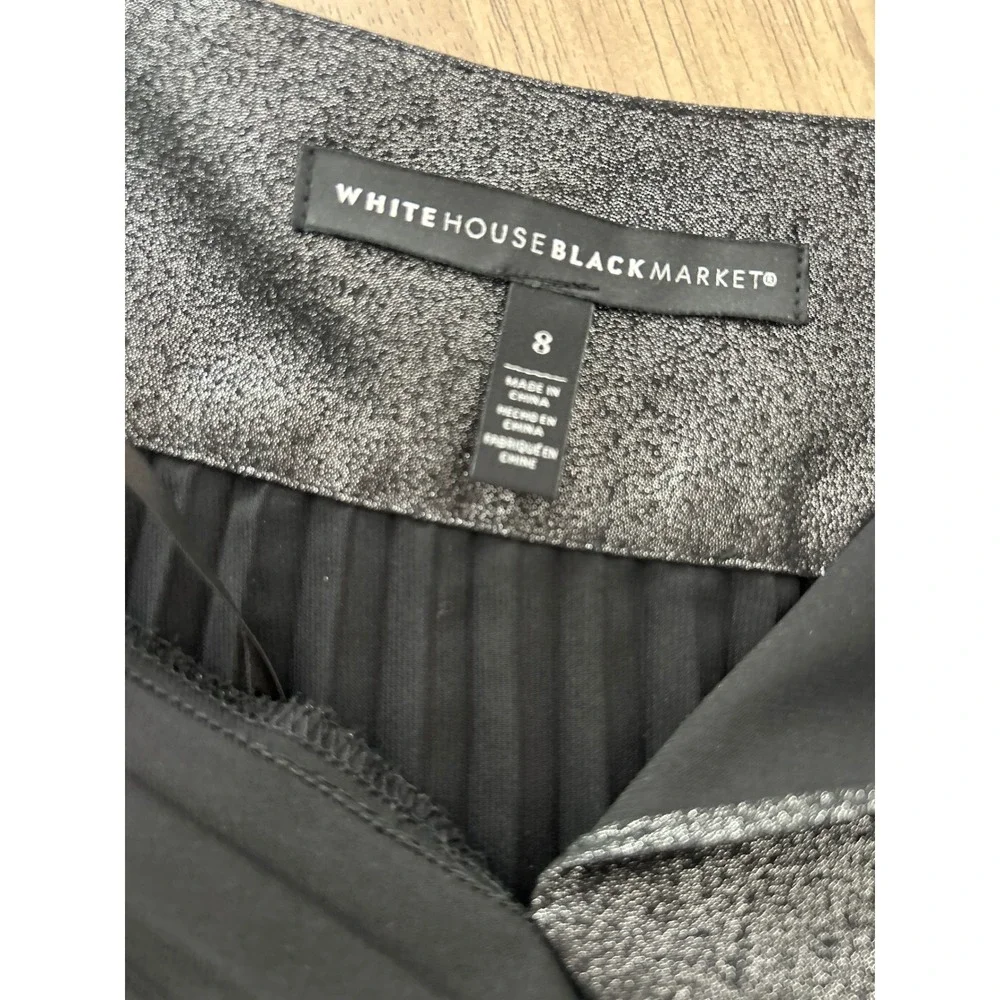 White House Black Market Metallic Pleated Wrap Midi Skirt Grey Shimmer Size 8